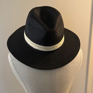 Black Straw Fedora with Cream Braided Band